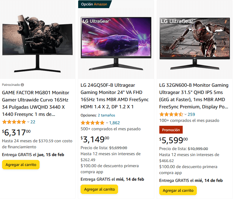 Los mejores monitores 1440p en Amazon