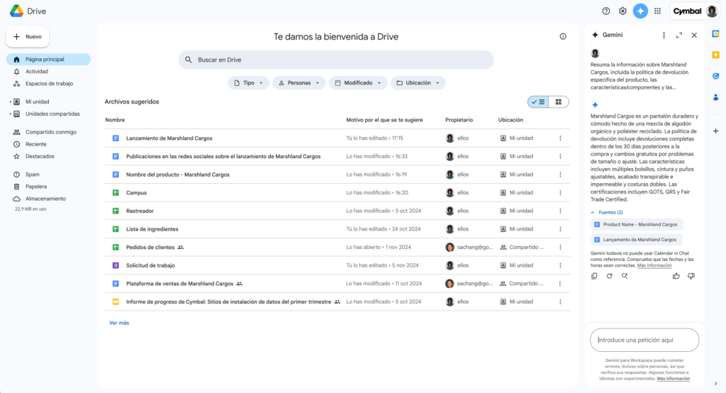 Google Workspace panel lateral