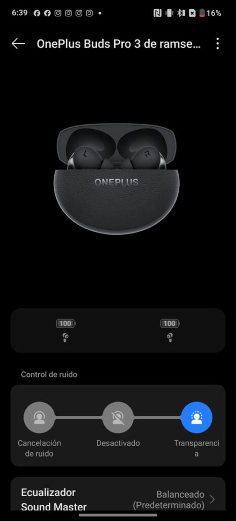 OnePlus Buds Pro 3 modo transparencia