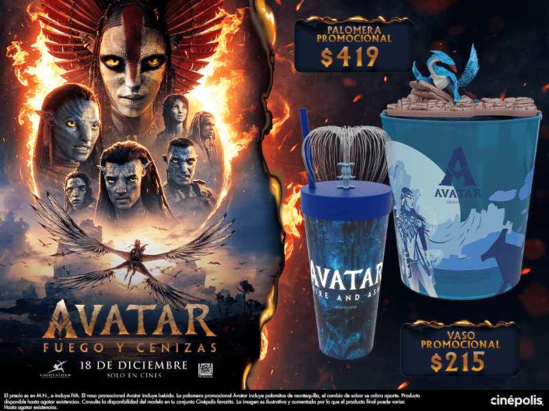 palomera y vaso de avatar en cinépolis