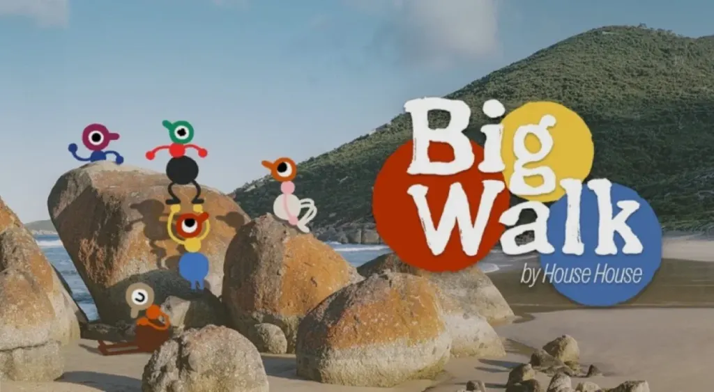 Imagen promocional del videojuego Big Walk de House House en una playa rocosa.