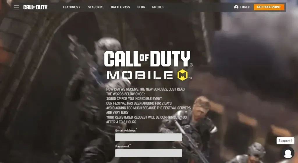 Pantalla de Call of Duty Mobile donde se muestra el mensaje de estafa