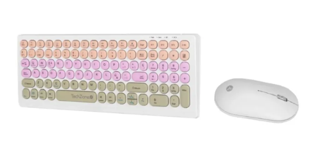 Teclado y ratón inalámbricos TechZone en tonos pastel.