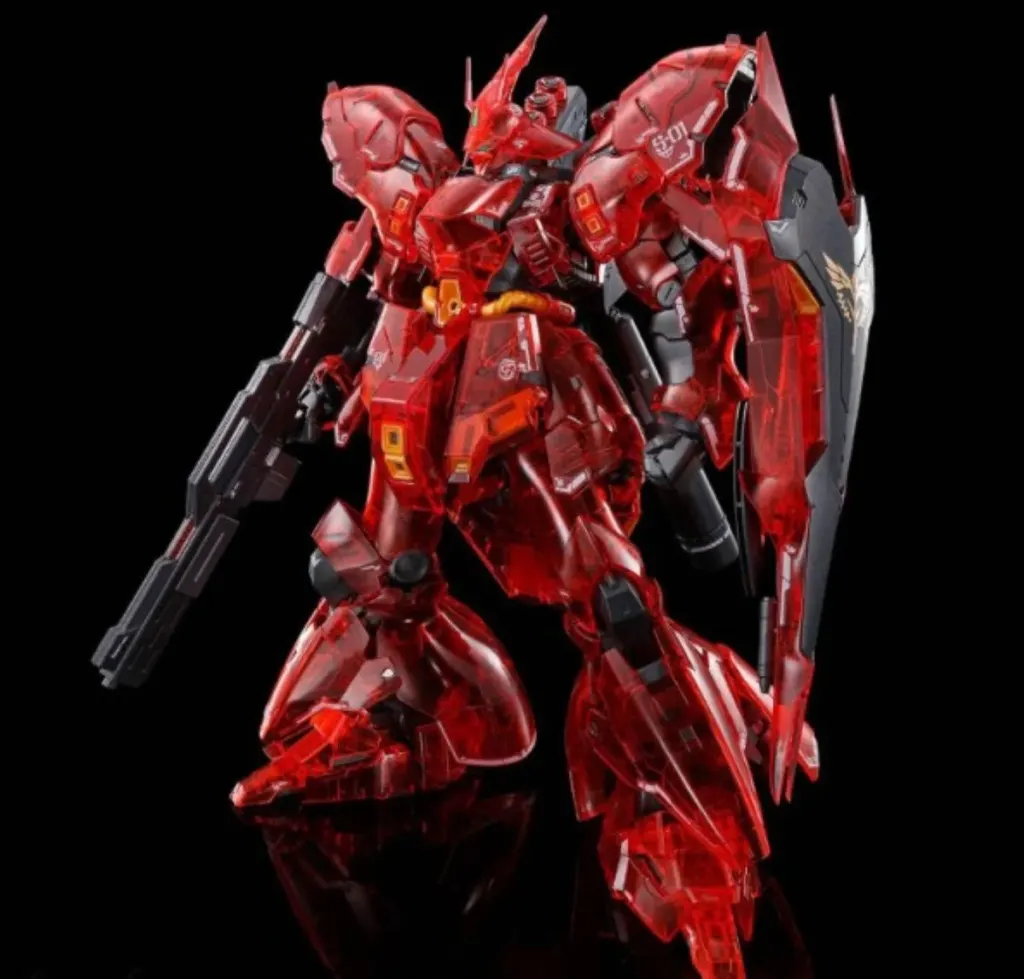 Gundam Sazabi con armadura de plástico transparente rojo.