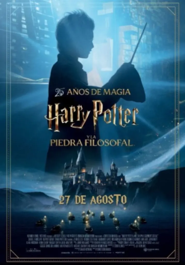 Póster 25 años Harry Potter: La Piedra Filosofal y Hogwarts.