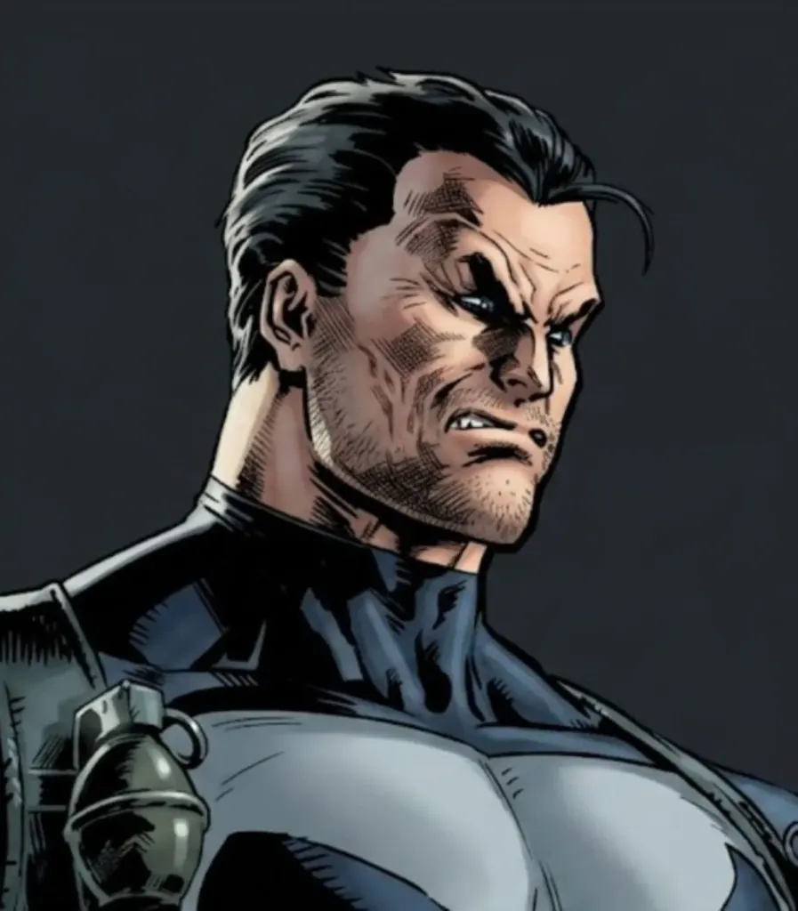 Ilustración de The Punisher con gesto serio de perfil.