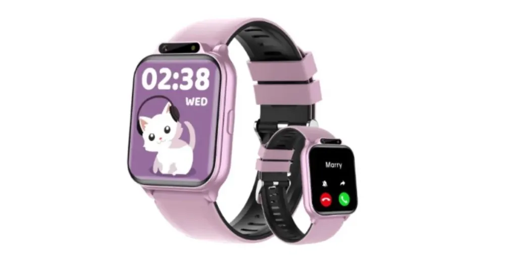 Reloj inteligente infantil fitness de color rosa con pantalla táctil de gato y función de llamada Amazon