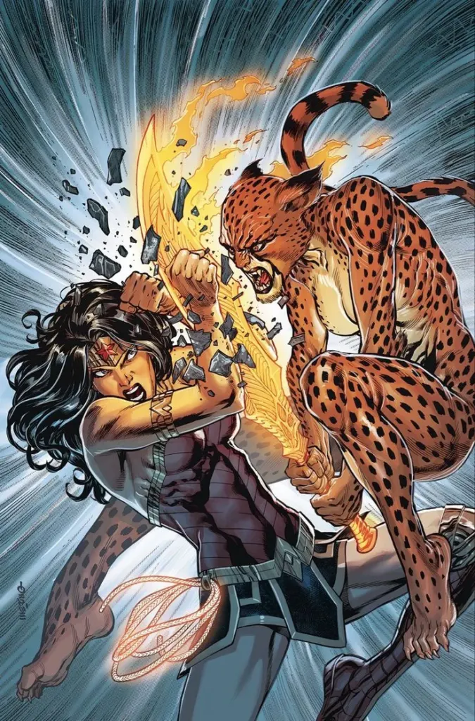 La mujer maravilla luchando contra cheetah